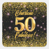 50 Fabulous Gold Glitter Pink Stars 50th Birthday スクエアシール (正面)