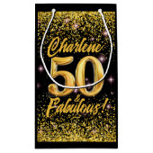 50 Fabulous Gold Glitter Pink Stars 50th Birthday スモールペーパーバッグ (裏面)