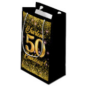 50 Fabulous Gold Glitter Pink Stars 50th Birthday スモールペーパーバッグ (裏面アングル)