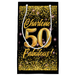 50 Fabulous Gold Glitter Pink Stars 50th Birthday スモールペーパーバッグ