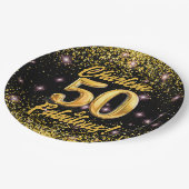 50 Fabulous Gold Glitter Pink Stars 50th Birthday ペーパープレート (アングル)