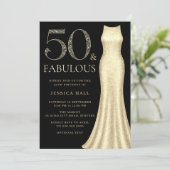 50 & Fabulous Golden Sparkle Dress 50誕生日 招待状 (スタンド正面)