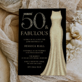 50 & Fabulous Golden Sparkle Dress 50誕生日 招待状