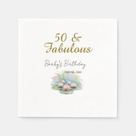 50 & fabulous golden water lotus lily watercolor  スタンダードカクテルナプキン