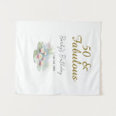 50 & fabulous golden water lotus lily watercolor  タペストリー (正面(横))