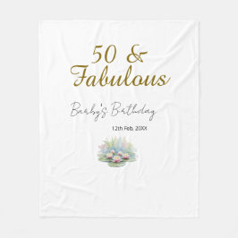 50 & fabulous golden water lotus lily watercolor  フリースブランケット