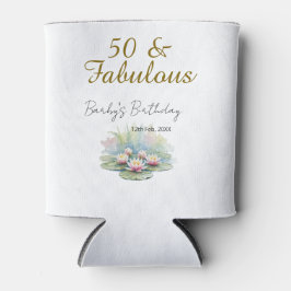 50 & fabulous golden water lotus lily watercolor  缶クーラー