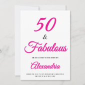 50 & Fabulous Hot Pink Black 50th Birthday 招待状 (正面)