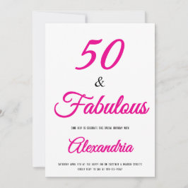  50 & Fabulous Hot Pink Black 50th Birthday  招待状