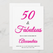 50 & Fabulous Hot Pink Black 50th Birthday 招待状 (正面/裏面)
