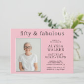 50 Fabulous Minimal Blush Pink Photo 50th Birthday 招待状 (スタンド正面)