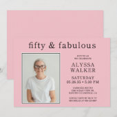 50 Fabulous Minimal Blush Pink Photo 50th Birthday 招待状 (正面/裏面)