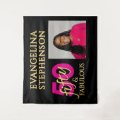 50 Fabulous Photo Black Gold Pink 50th Birthday タペストリー (正面)