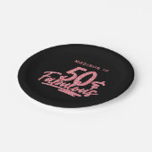 50 & Fabulous Pinkグリッター50誕生日名 ペーパープレート (アングル)