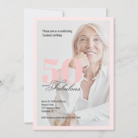50 & Fabulous Pink 50th Birthday Invitation 招待状 (正面)
