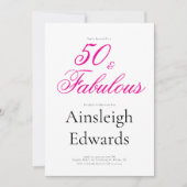 50 & Fabulous Pink Fiftieth Birthday Party 招待状 (正面)