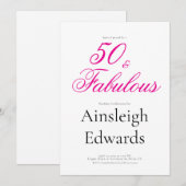 50 & Fabulous Pink Fiftieth Birthday Party 招待状 (正面/裏面)