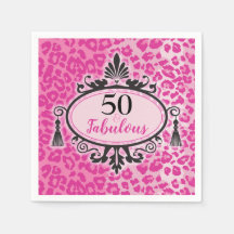 50 & Fabulous Pink Leopard 50誕生日ナプキンス