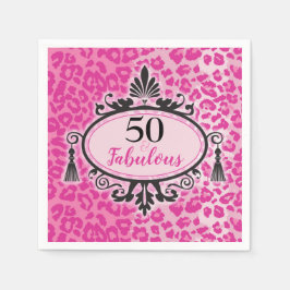 50 & Fabulous Pink Leopard 50誕生日ナプキンス スタンダードカクテルナプキン