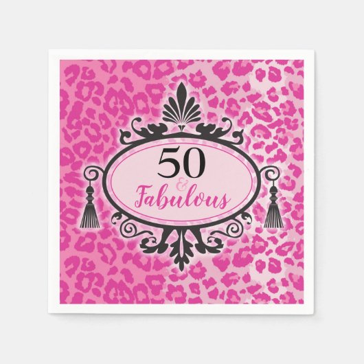 50 & Fabulous Pink Leopard 50誕生日ナプキンス スタンダードカクテルナプキン (正面)