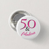 50 & Fabulous Pink & White Birthday Partyのお気に入り 缶バッジ (正面&裏面)