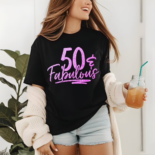 50 & Fabulous Purpleグリッター50誕生日スパークル トライブレンドＴシャツ