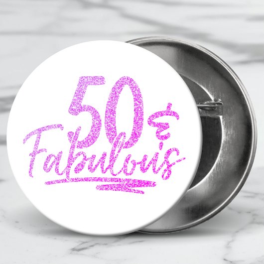 50 & Fabulous Purpleグリッター50誕生日スパークル 缶バッジ