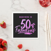 50 & Fabulous Purpleグリッター50誕生日名 スタンダードカクテルナプキン (インサイチュ)