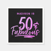 50 & Fabulous Purpleグリッター50誕生日名 スタンダードカクテルナプキン (正面)