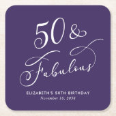 50 Fabulous Purple 50th Birthday Party スクエアペーパーコースター (正面)