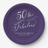 50 Fabulous Purple 50th Birthday Party ペーパープレート (正面)