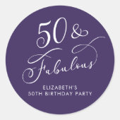 50 Fabulous Purple 50th Birthday Party ラウンドシール (正面)