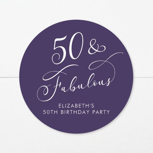 50 Fabulous Purple 50th Birthday Party ラウンドシール