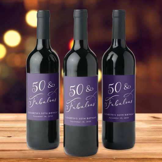 50 Fabulous Purple 50th Birthday Party ワインラベル