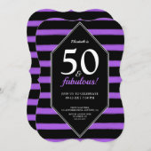 50 & Fabulous Purple & Black 50th Birthday Party 招待状 (正面/裏面)