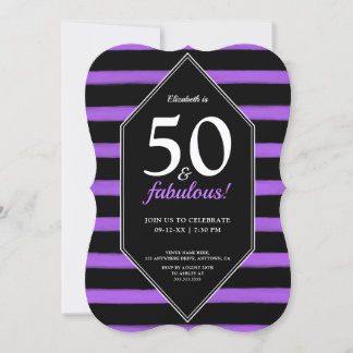 50 & Fabulous Purple & Black 50th Birthday Party 招待状
