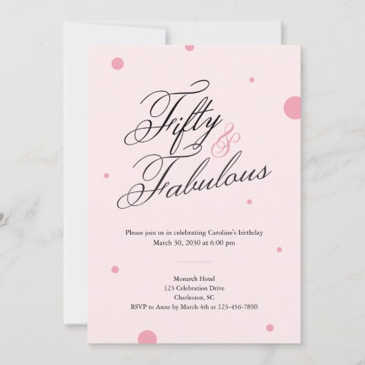 50 & Fabulous Script 50th Birthday Invitation 招待状 (正面)