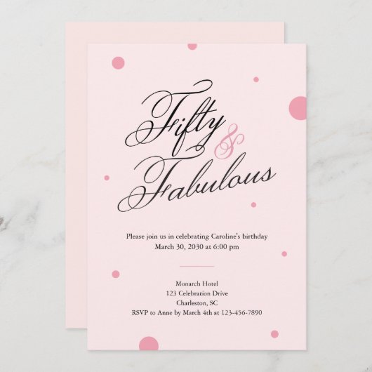 50 & Fabulous Script 50th Birthday Invitation 招待状 (正面/裏面)