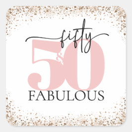 「50 & Fabuous」ピンクミニマルとブラックグリッター スクエアシール