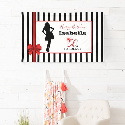 50 & FABUOUS 50誕生日ブラック/ホワイトストライプ製品 横断幕 (インサイチュ)