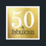 50 & Fabuous Gold フェイク Foil 50th Birthday Party スタンダードカクテルナプキン<br><div class="desc">エレガントなバースデーシンプルタパーティーのためのデザインがエレガント、50歳の誕生日に推奨：唯一のタイポグラフィ(金フェイク属)金ゴールドの背景。時代は白書で、言葉の下に黒書で「素晴らしい」。AgeとWordの両方を変更できる。デフォルトは50で素晴らしい。</div>