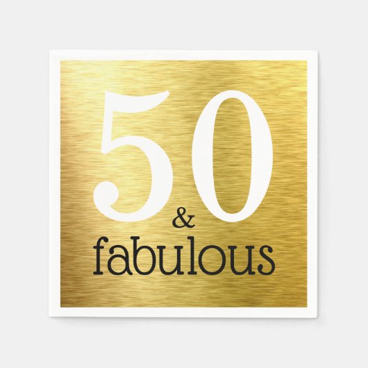 50 & Fabuous Gold フェイク Foil 50th Birthday Party スタンダードカクテルナプキン (正面)