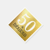 50 & Fabuous Gold フェイク Foil 50th Birthday Party スタンダードカクテルナプキン (角)