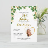 50 & Fabuous Greeneryフォトエレガント誕生日 招待状 (スタンド正面)