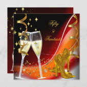 50 & Fantastic Fabulous金ゴールドレッドオレンジ 招待状 (正面/裏面)