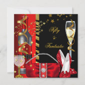 50 & Fantastic Red Black金ゴールド誕生日パーティー 招待状 (正面)