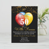 50 Finesse紙吹雪&バルーン付きブラック誕生日 招待状 (スタンド正面)