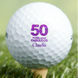 50 FORE-ever Fabulous 50歳の誕生日パープルの花 ゴルフボール