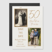50 Golden Years Save the Dateアイボリー磁気カード マグネット招待状 (正面/裏面)