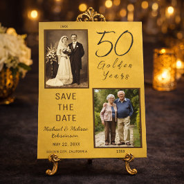 50 Golden Years Save the Date Gold Magnetic Card マグネット招待状